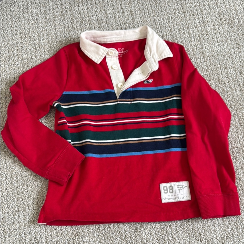 Vineyard Vines Kids Red Striped Polo Shirt